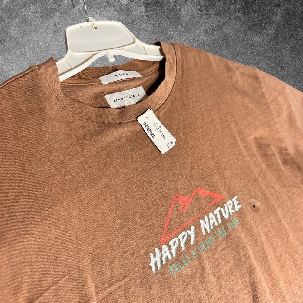 Aeropostale Happy Nature Graphic T Shirt Mens M Relaxed Fit Brown Mountain Tee